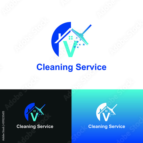 House Cleaning Service with Initial V Letter Concept Logo Design Template