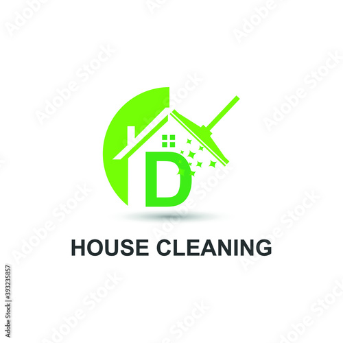 House Cleaning Service with Initial D Letter Concept Logo Design Template