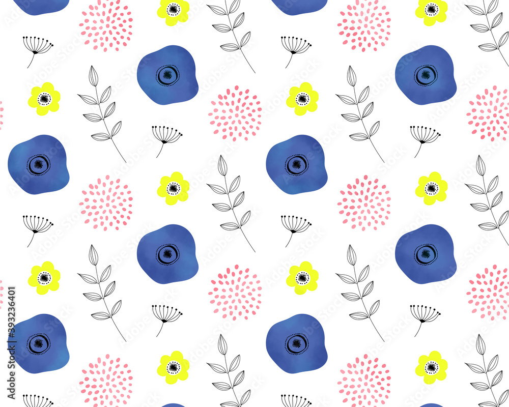 北欧風花柄パターン素材 青 Stock Illustration Adobe Stock