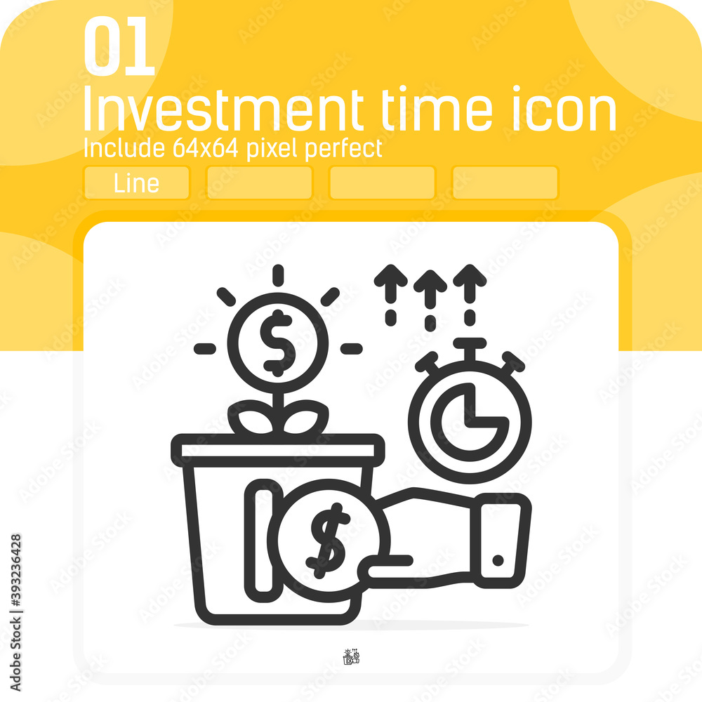 Investment time premium vector icon with line style isolated on white background. Design for website, apps, business, finance, UI, UX and project. Include based 64x64 pixels size. Editable stroke Investment time premium vector icon with line style isolated on white background. Design for website, apps, business, finance, UI, UX and project. Include based 64x64 pixels size. Editable stroke