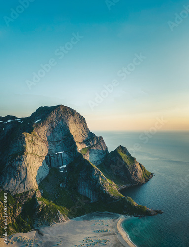 Vertical shot of the beautiful Bunes beach, Lofoten, Norway photo