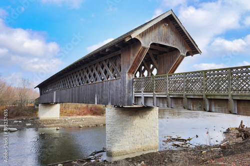 Wooden Covered Bridge in Guelph Ontario. 