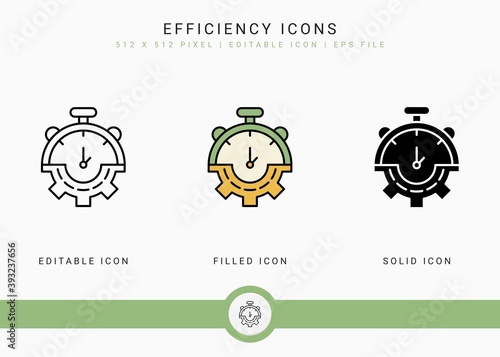 Efficiency icons set vector illustration with solid icon line style. Business grow development concept. Editable stroke icon on isolated background for web design  infographic and UI mobile app.