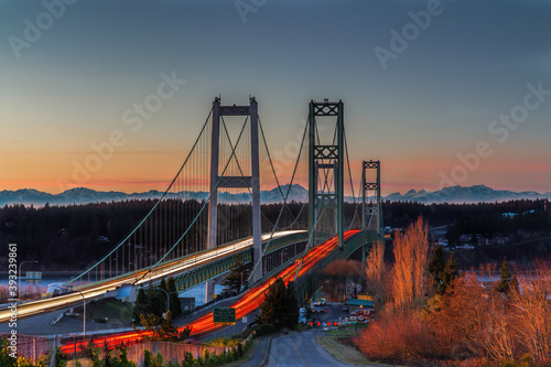 Tacoma Narrows Bridge during the sunset