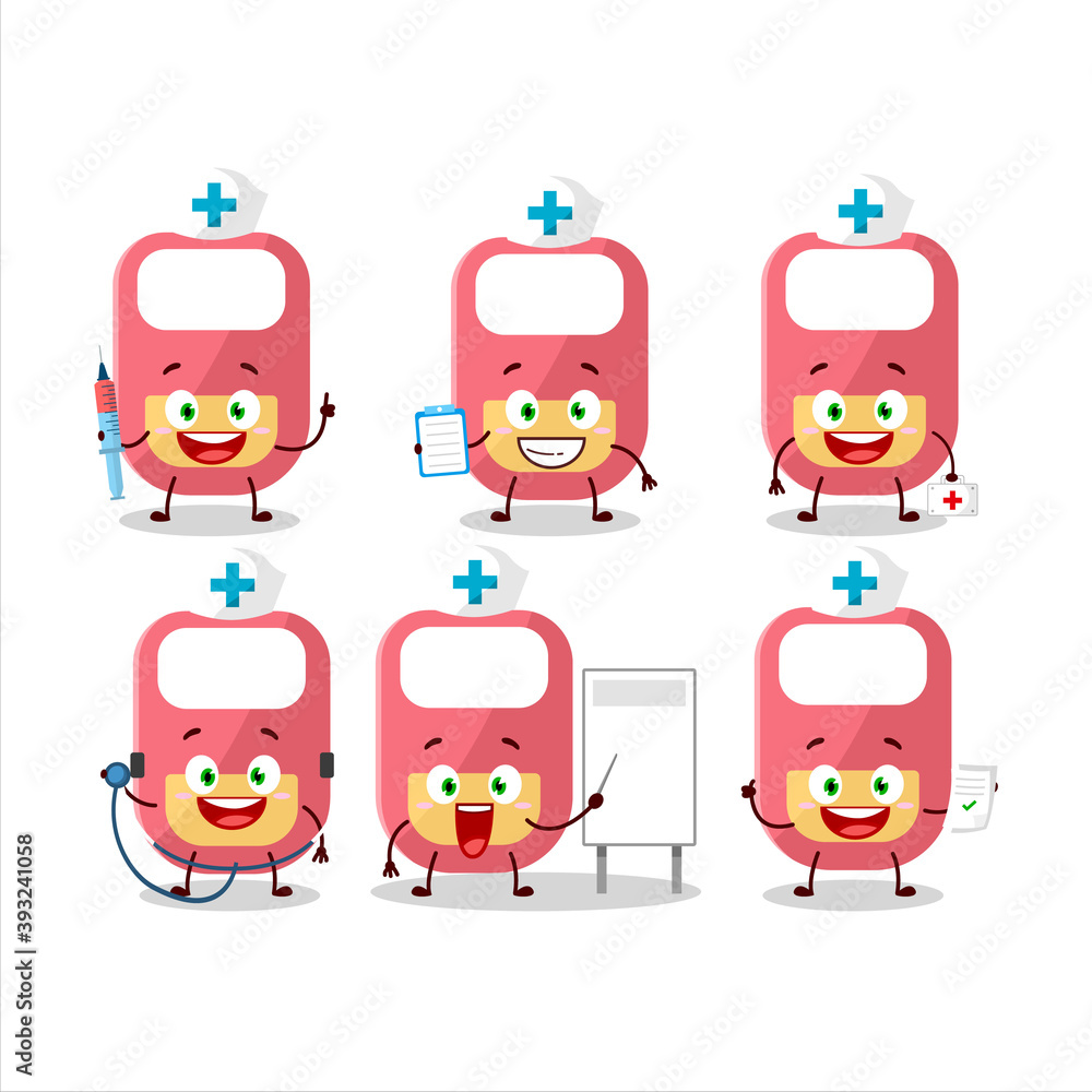 Doctor profession emoticon with pink baby appron cartoon character Doctor profession emoticon with pink baby appron cartoon character