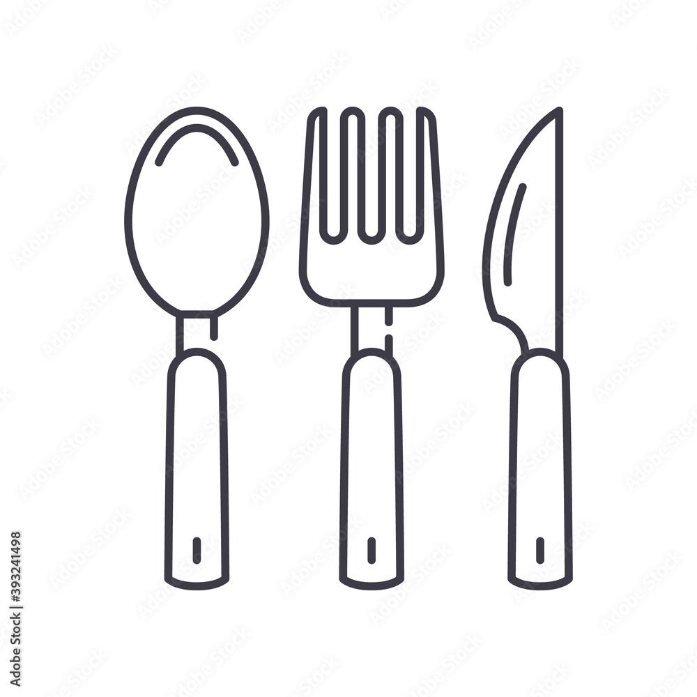 Spoon fork and knife icon, linear isolated illustration, thin line vector, web design sign, outline concept symbol with editable stroke on white background. Spoon fork and knife icon, linear isolated illustration, thin line vector, web design sign, outline concept symbol with editable stroke on white background.