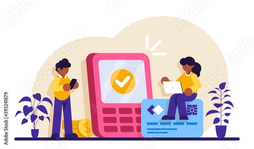 Payment options concept. Financial transactions, money operations. cash and cashless, contactless payment. Credit card shopping idea design element. Modern flat illustration.