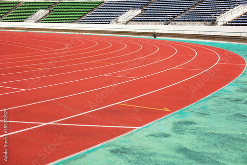 Running track for the athletes background in stadium.