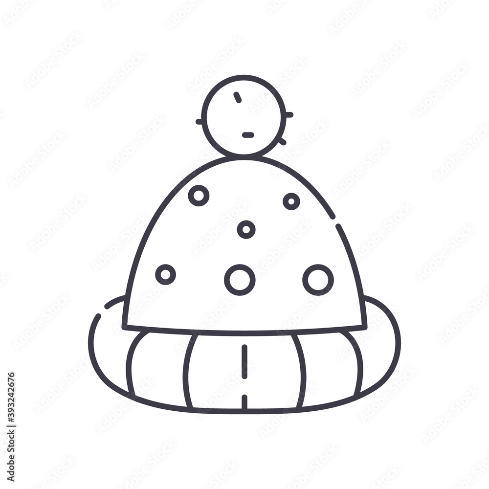 Wool hat icon, linear isolated illustration, thin line vector, web design sign, outline concept symbol with editable stroke on white background. Wool hat icon, linear isolated illustration, thin line vector, web design sign, outline concept symbol with editable stroke on white background.