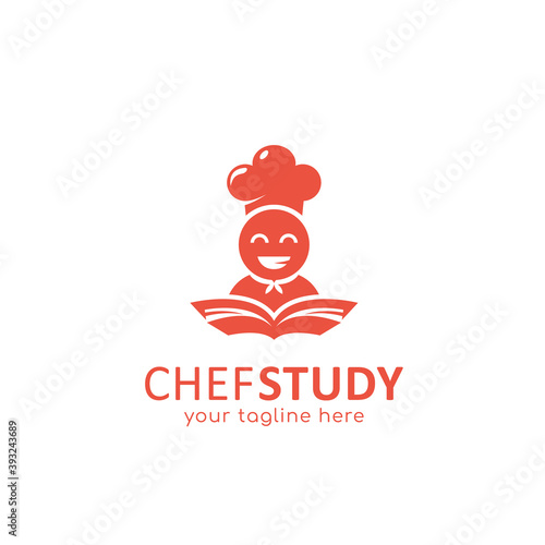chef study logo food cooking education logo with chef reading a book illustration icon template