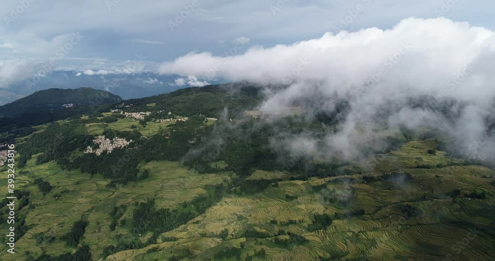 Aerial view of farmland and the village house of Yuanyang Terrace Scenic Area Aerial view of farmland and the village house of Yuanyang Terrace Scenic Area