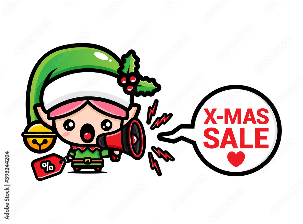Fototapeta premium cute fairy character wearing santa costume using megaphone