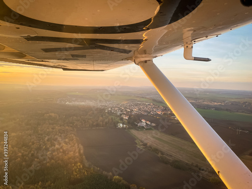 Beautiful aerial view of countryside during sunset