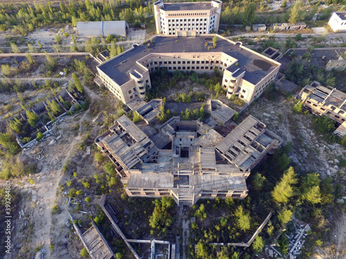Abandoned construction site of Hospital. (aerial drone image)Abandoned at 1991,during Ukrainian undependence crisis. Kiev Region,Ukraine