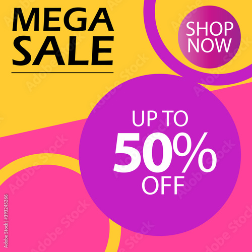 Mega Sale up to 50% off Shop Now Label Tag Vector Template Design Illustration