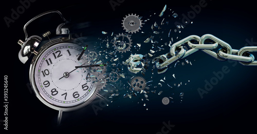 Canvas Print time clock breaking in  flying pieces time pass memory loss future new era feeli