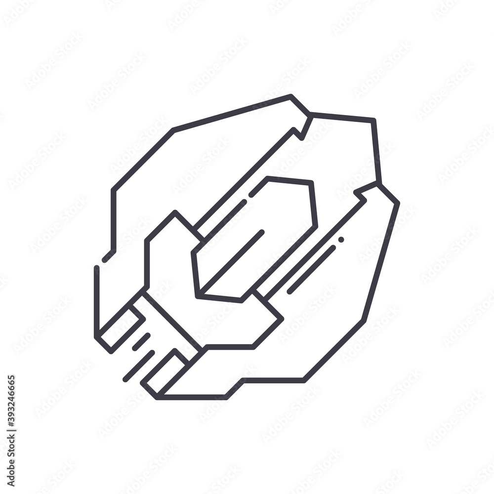 Spaceship icon, linear isolated illustration, thin line vector, web design sign, outline concept symbol with editable stroke on white background.