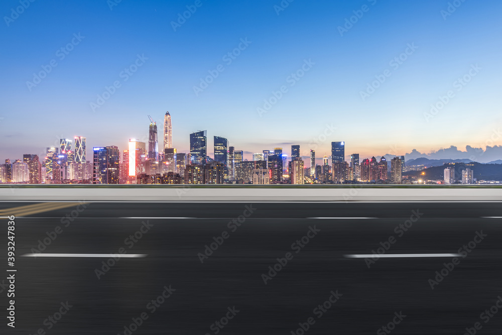 Night skyline and motorway of Shenzhen Financial District, Guangdong, China