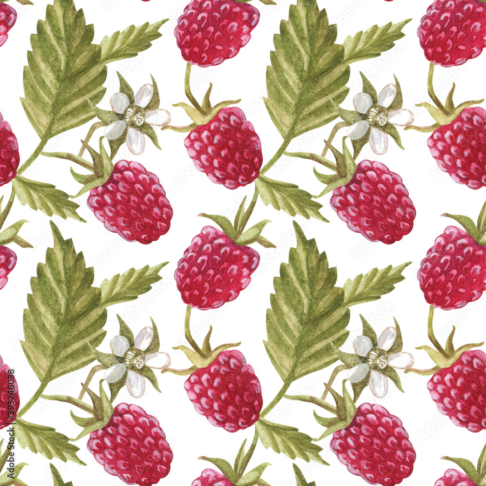 Seamless pattern with
raspberry berry. Watercolor illustration. The print is used for Wallpaper design, fabric, textile, packaging. Seamless pattern with
raspberry berry. Watercolor illustration. The print is used for Wallpaper design, fabric, textile, packaging.