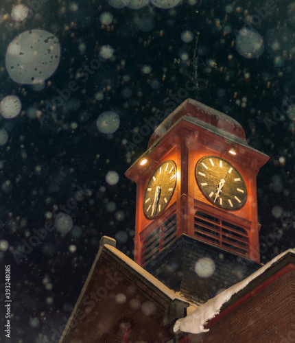 christmas clock on the snow