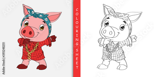 Cute Pig dabbing cartoon, Hand drawn