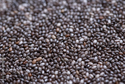 Macro photo of the chia seeds. View from above.