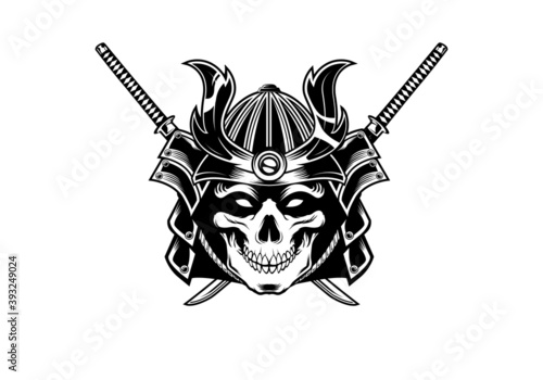 vintage retro badass japanese samurai warrior skull mask vector illustration