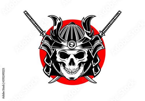 vintage retro badass japanese samurai warrior skull mask vector illustration