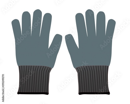 Safety gloves isolated on white background , hand protection equipment you should wear on the hazards in your workplace or your farm , Construction gloves dark gray Flat style illustration. – Vector