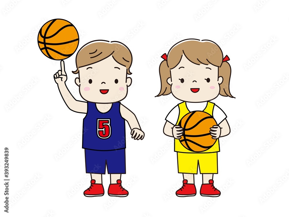 バスケ・バスケットボールのユニフォームを着た子供たち