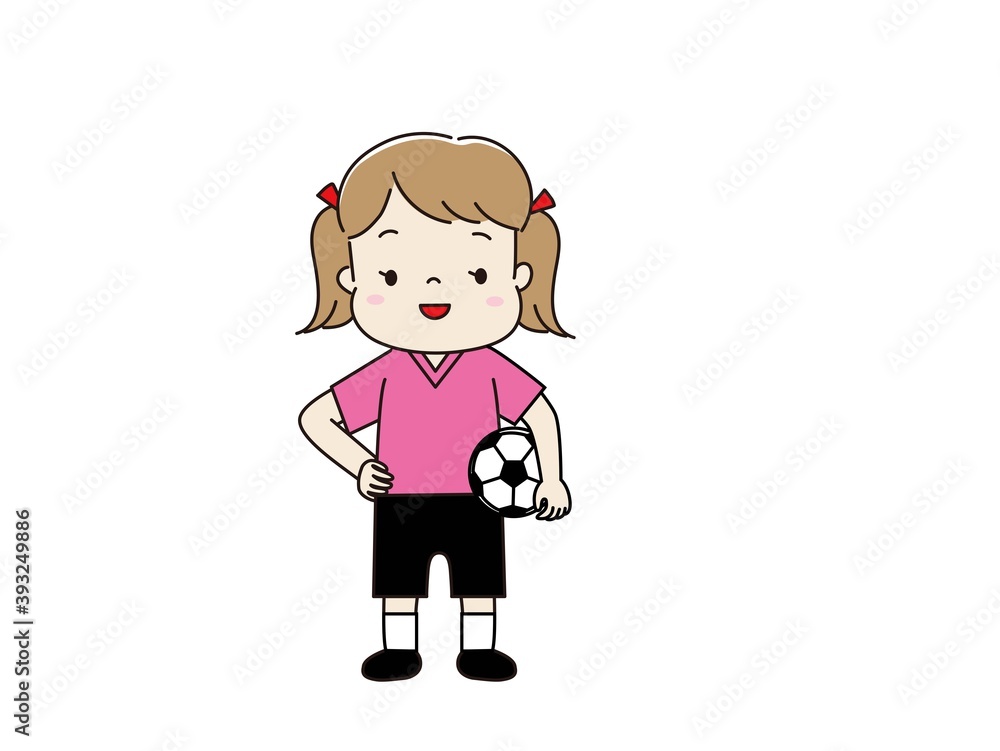 サッカーのユニフォームを着てボールを持った女の子 サッカーのユニフォームを着てボールを持った女の子