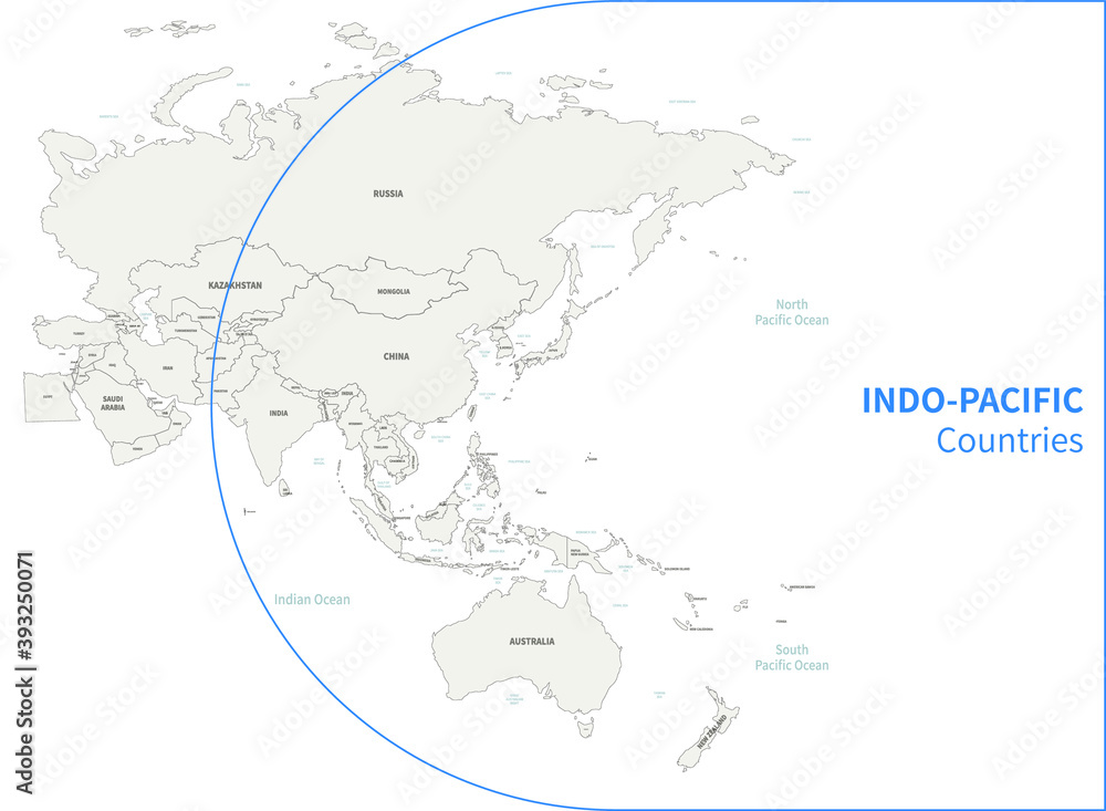 Indo-Pacific country map. RCEP countries vector map. Indo-Pacific country map. RCEP countries vector map.