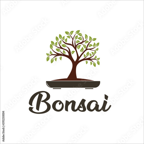 bonsai oak tree logo design template silhouette vector