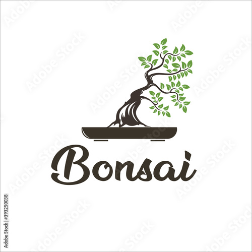bonsai oak tree logo design template silhouette vector