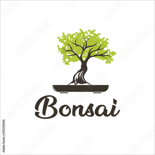 bonsai oak tree logo design template silhouette vector
