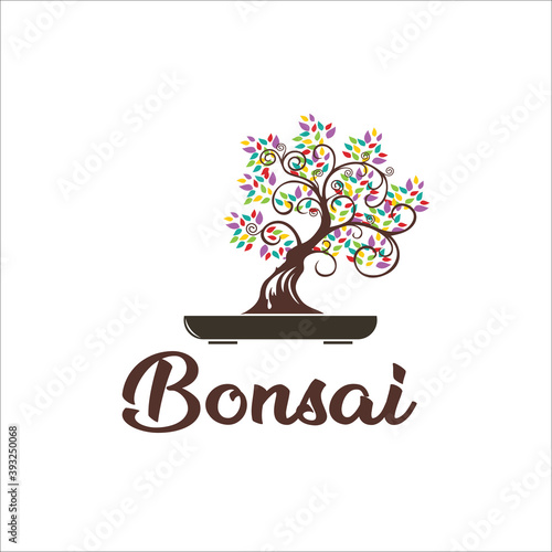 bonsai oak tree logo design template silhouette vector