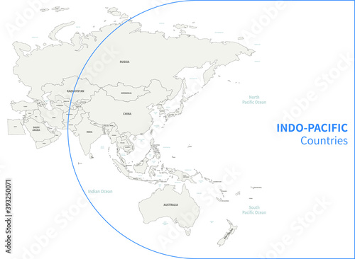 Indo-Pacific country map. RCEP countries vector map. photo