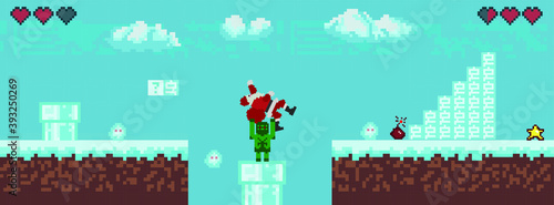 pixel game new year santa claus. Vector