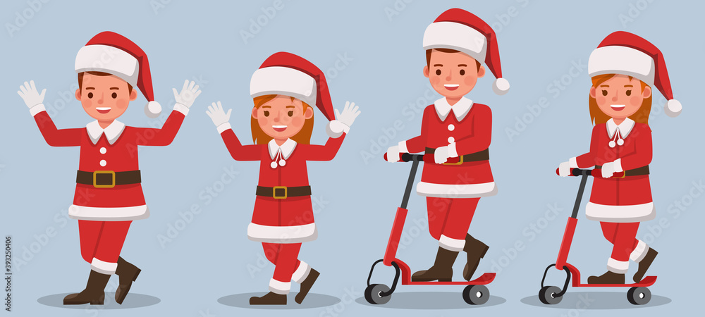 Set of kids wearing Christmas costumes character vector design. Presentation in various action with emotions. no11 Set of kids wearing Christmas costumes character vector design. Presentation in various action with emotions. no11