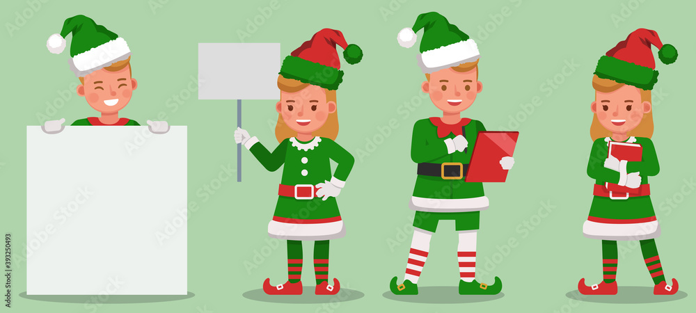 Set of kids wearing christmas elf costumes character vector design. Presentation in various action with emotions. no5