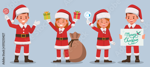 Set of kids wearing Christmas costumes character vector design. Presentation in various action with emotions. no12 © yindee