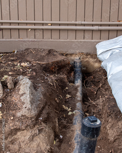 Crumbling foundation and broken main septic drainage pipe caused by a tree allowed to grow right against a house.