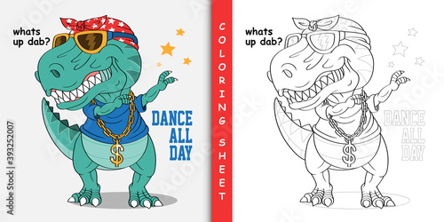 Cartoon dinosaur dabbing, Coloring sheet 