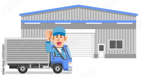 倉庫と男性トラックドライバー
