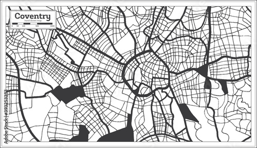 Coventry Great Britain City Map in Black and White Color in Retro Style. Outline Map.