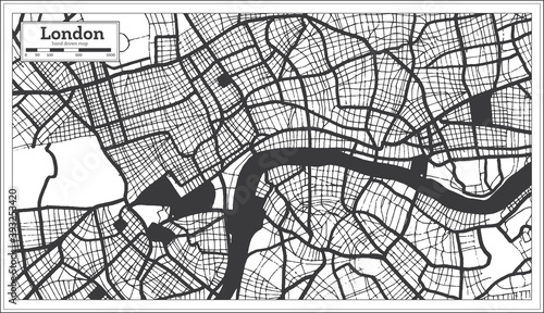 London Great Britain City Map in Black and White Color in Retro Style. Outline Map.