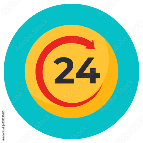
A flat round icon of round the clock
