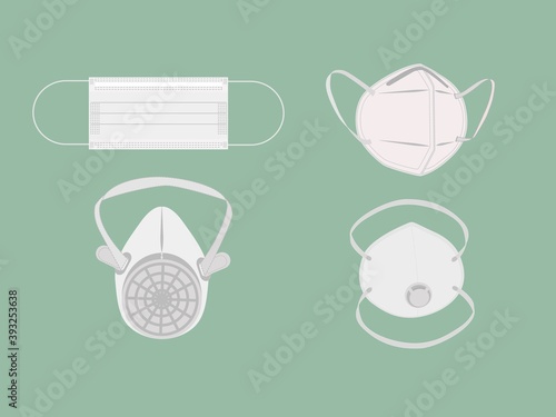Face Mask protection from PM2.5, bacteria and Virus. Industrial safety N95 mask, Dust protection respirator and breathing medical respiratory mask. Hospital or pollution protect face masking. - vector