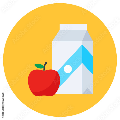 
Milk pack with apple, trendy style of healthy food icon
