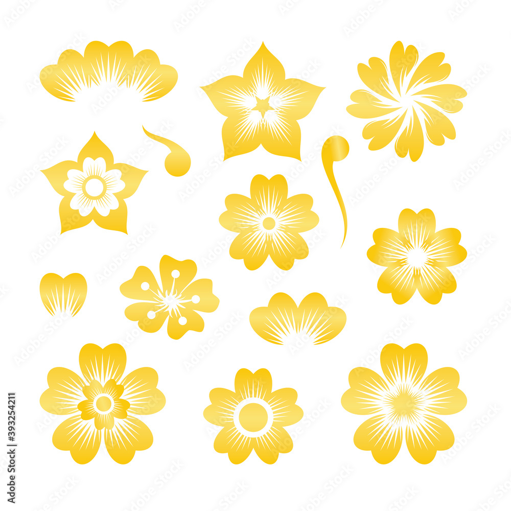 Chinese flower element set with golden color Chinese flower element set with golden color